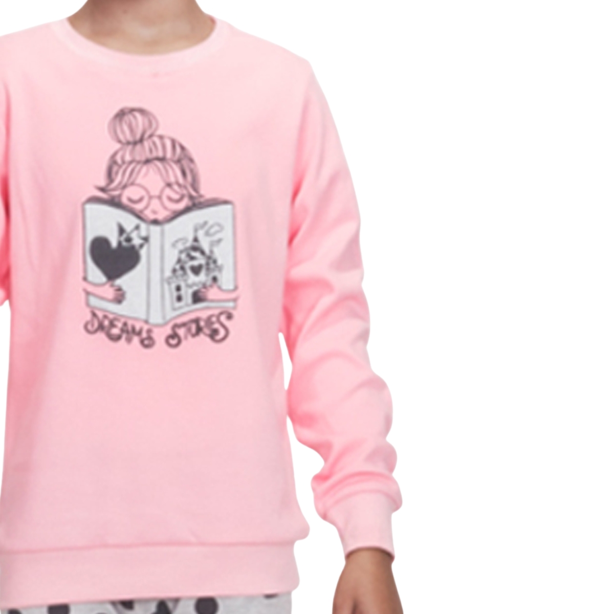 Πιτζάμα κορίτσι σε μοβ μπλούζα και γκρι παντελόνι