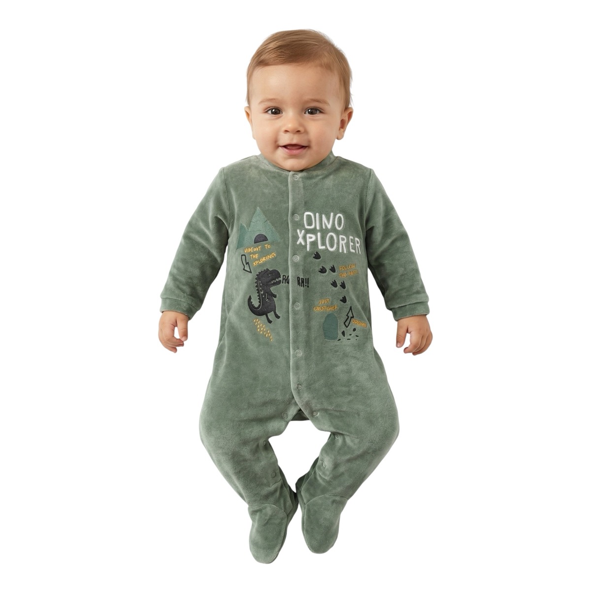 Dreams βελουτέ ολόσωμο φορμάκι «Dino Green Explorer»