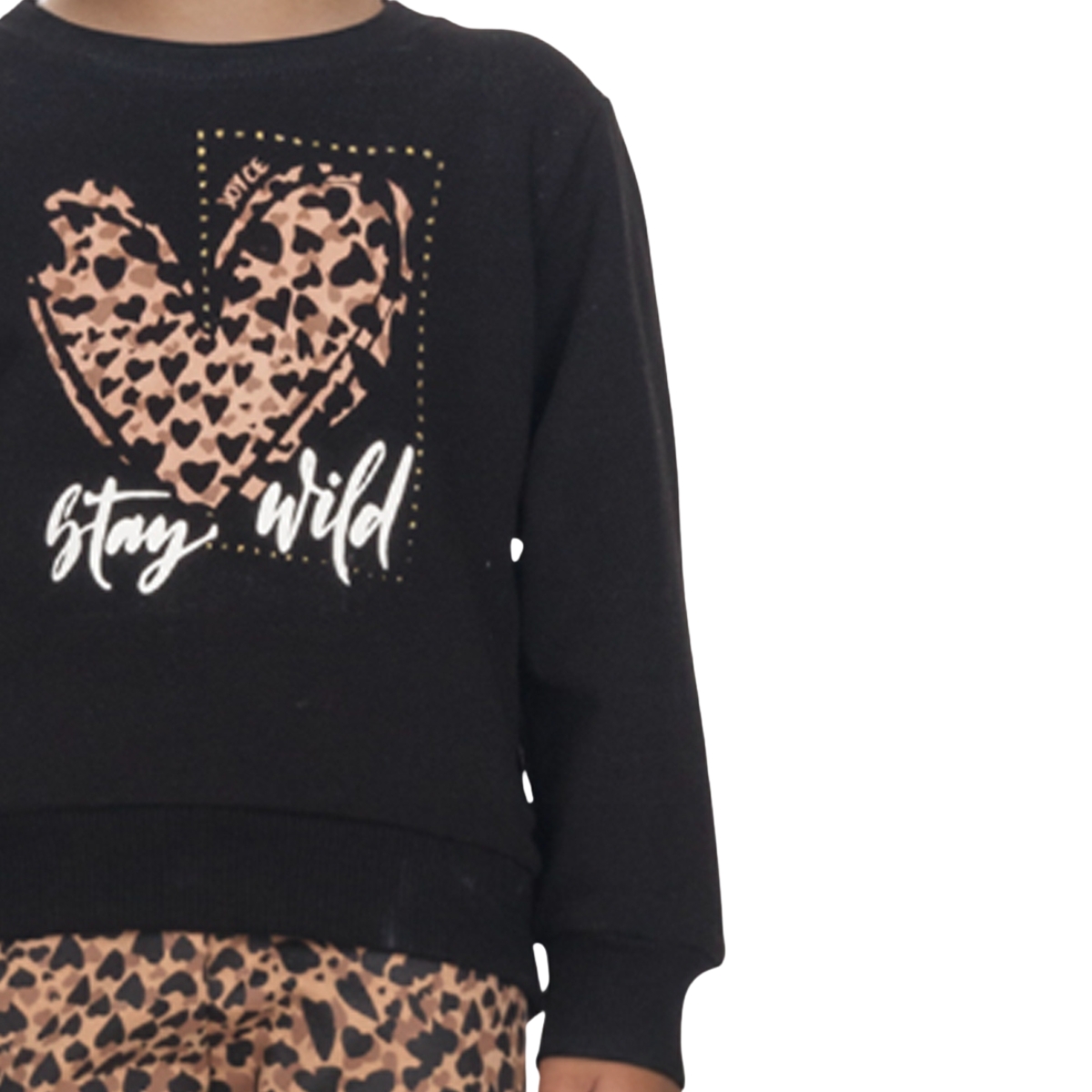 Μαύρη παιδική μπλούζα με χνούδι και μοντέρνο σχέδιο Joyce