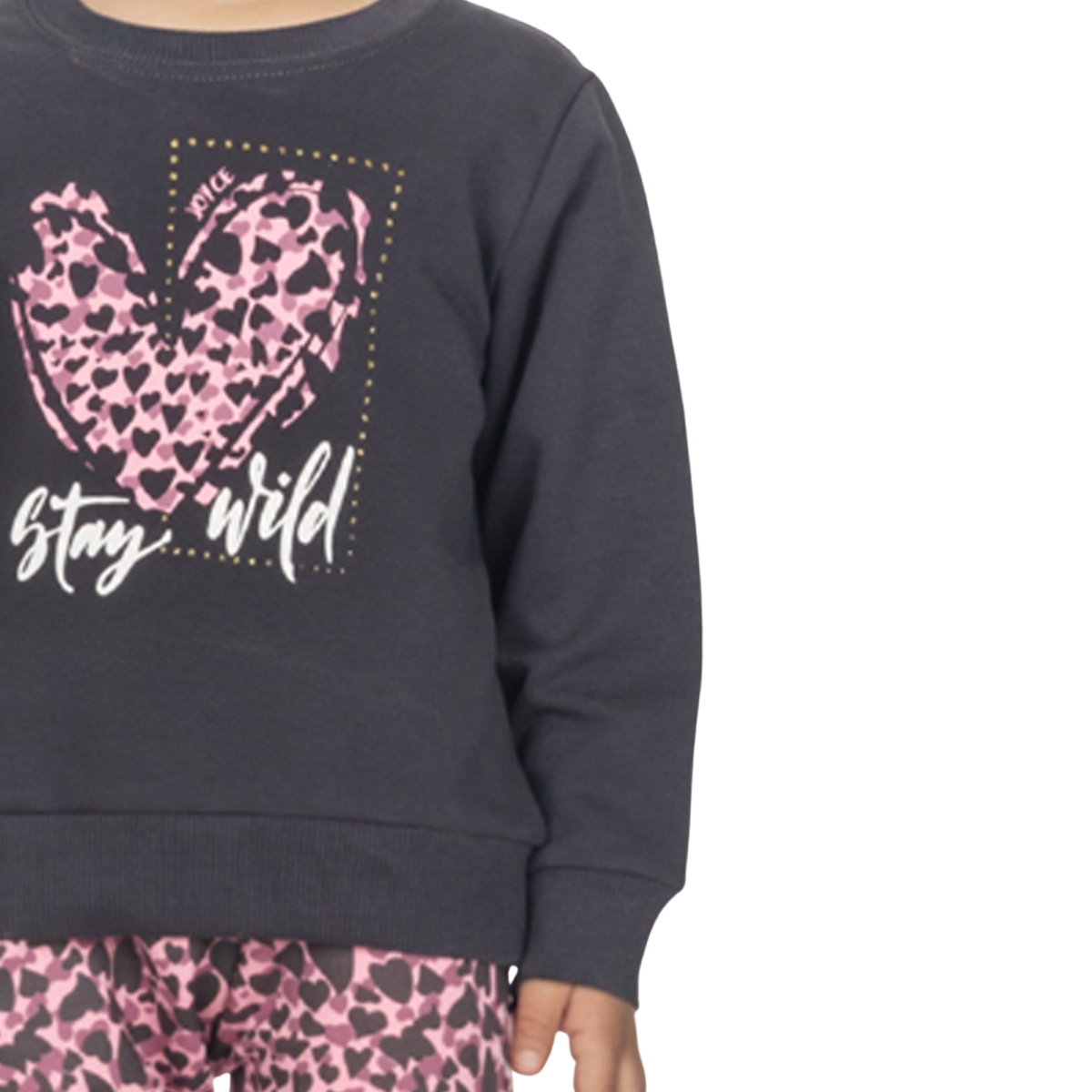 Γκρι μπλούζα φούτερ κορίτσι με χνουδωτή επένδυση και λάστιχα