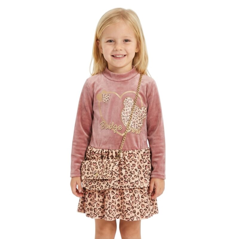 AZ βελουτέ φόρεμα με τσαντάκι «Dusty Apple Bear»