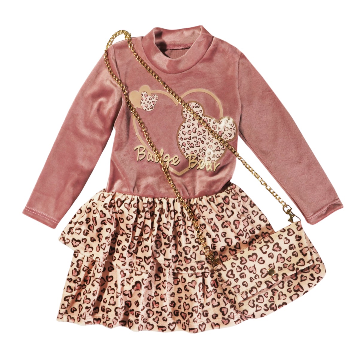 Βελουτέ φόρεμα με στάμπα και βολάν