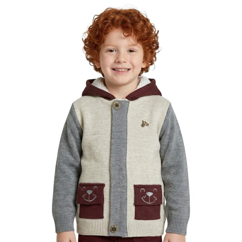 Cocuk Kids πλεκτή ζακέτα με κουκούλα και επένδυση «Teddy Bear»