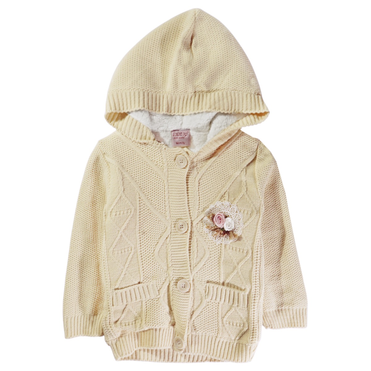 Πλεκτή ζακετούλα Lolitop Kids με κουμπιά μπροστά και εσωτερική επένδυση από γούνα "προβατάκι" για κορίτσια.