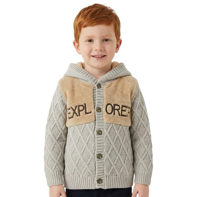 Cocuk Kids πλεκτή ζακέτα με κουκούλα και επένδυση «Explorer»