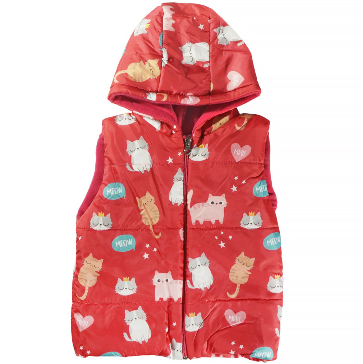 Αμάνικο μπουφάν Audino Kids φούξια για κορίτσι «Meow» με γατάκια.
