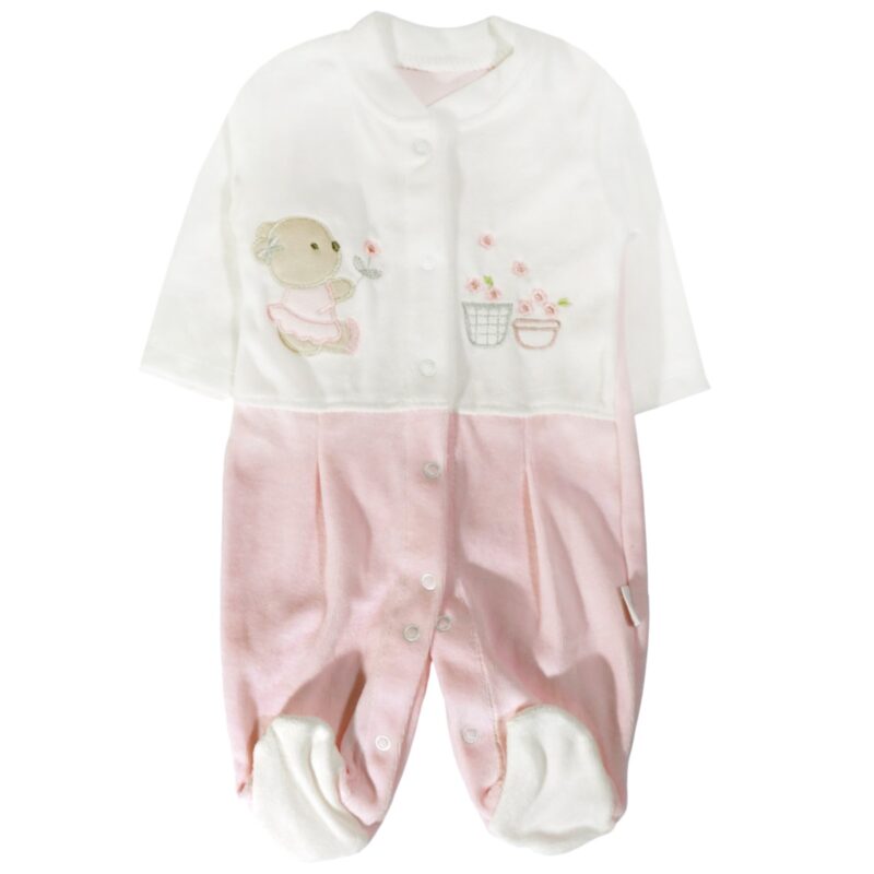 Annora Baby φορμάκι Lovely Pink Teddy με μακριά μανίκια και κλειστά ποδαράκια.