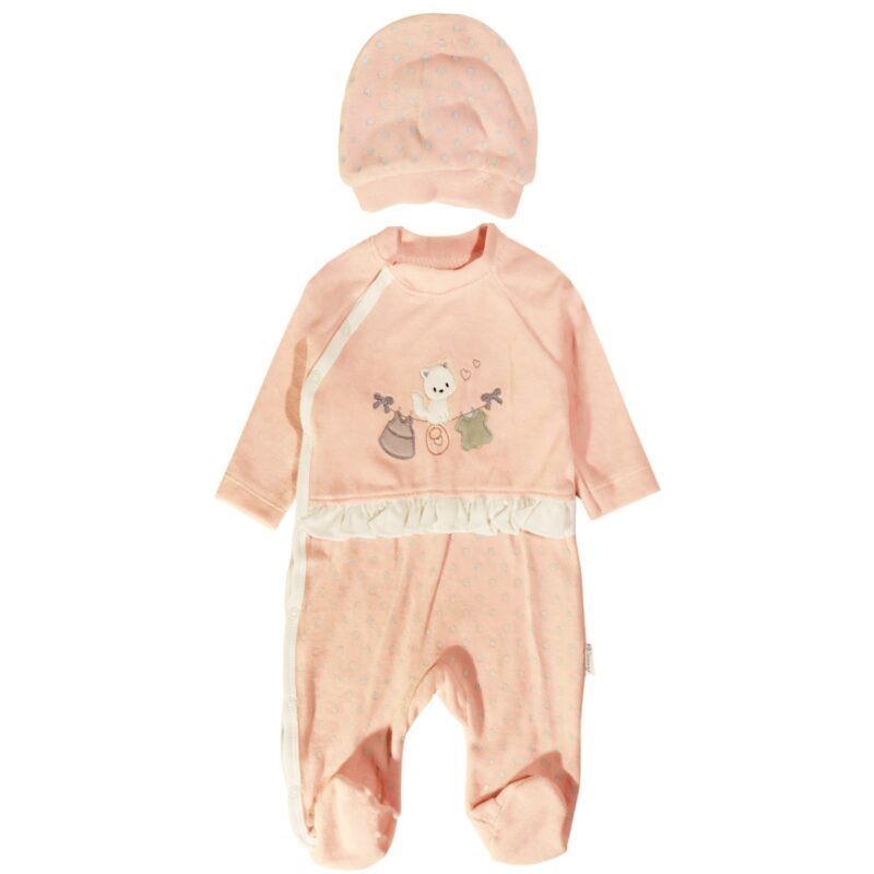 Annora Baby βελουτέ φορμάκι σομόν με σκουφάκι για κορίτσι