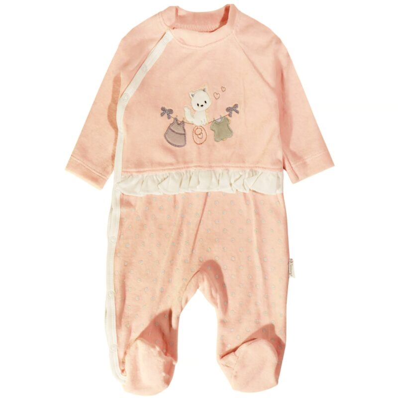 Annora Baby ολόσωμο φορμάκι σομόν με απλικέ σχέδια γατάκι