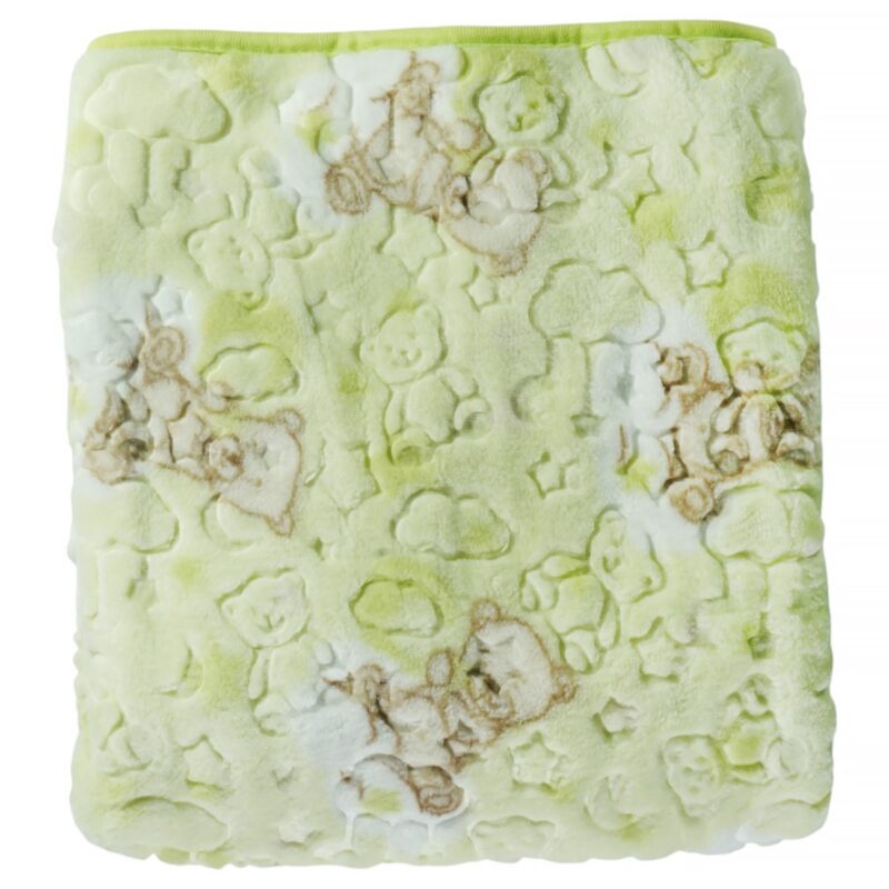 Golden Spring βελουτέ βρεφική κουβέρτα «Green Teddies» σε λαχανί χρώμα για κούνια