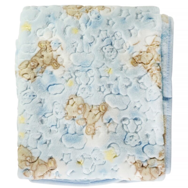 Golden Spring βελουτέ βρεφική κουβέρτα γαλάζια «Blue Teddies» για κούνια αγοριού