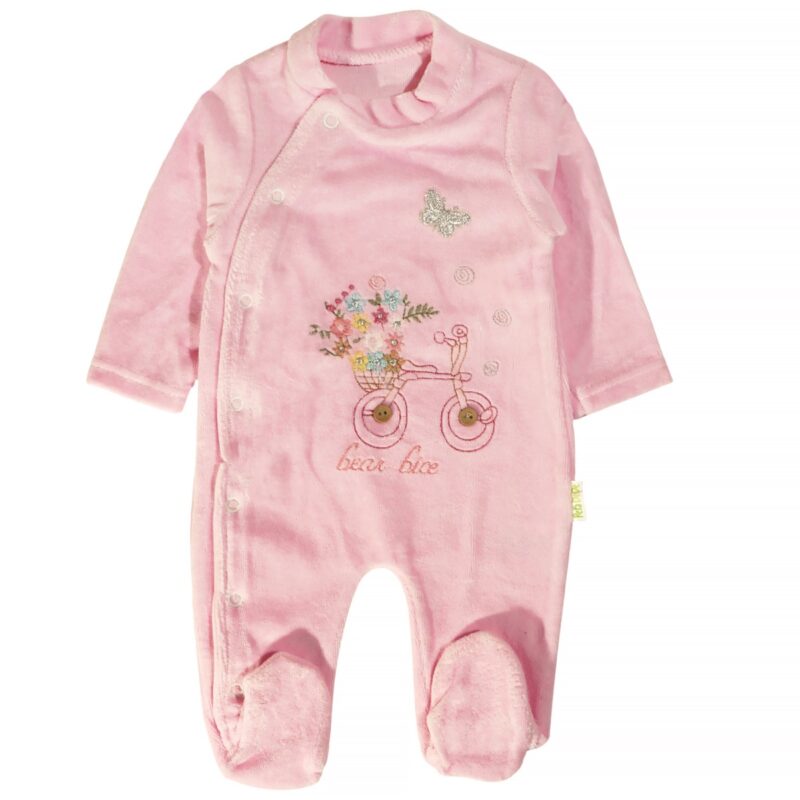Pera Bebe ολόσωμο βελουτέ φορμάκι με σκουφάκι «Lovely Pink Teddy» - Image 2