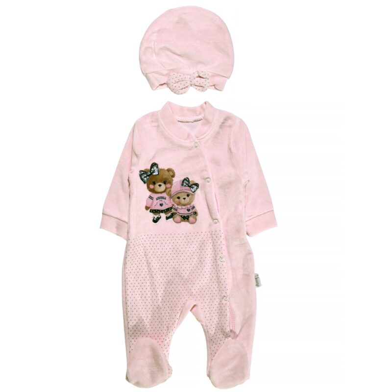Annora Baby βρεφικό ροζ βελουτέ φορμάκι ιδανικό για χειμώνα