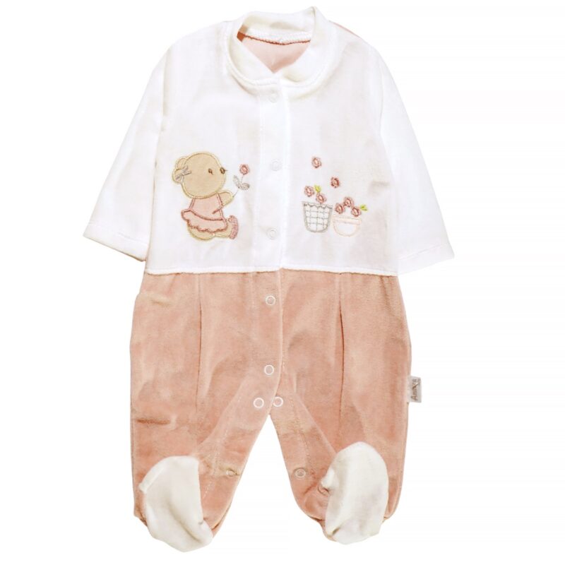 Annora Baby φορμάκι σε σομόν χρώμα με απλικέ σχέδια και σκουφάκι