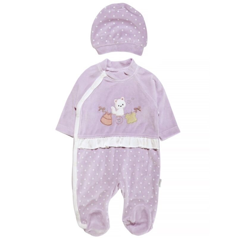 Annora Baby βαμβακερό βελουτέ φορμάκι σε απαλό μοβ χρώμα