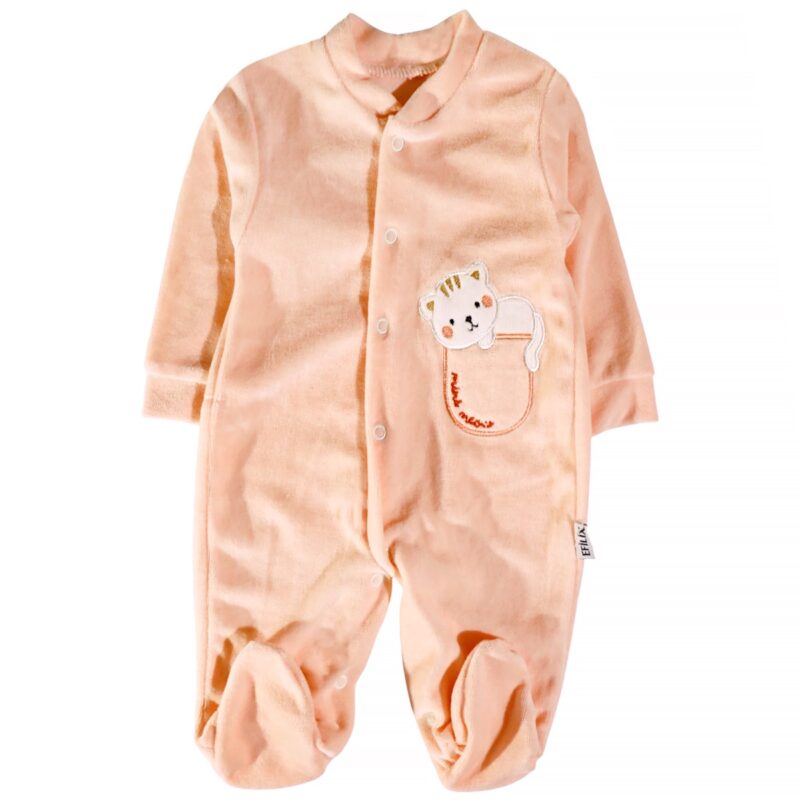 Efilix Baby φορμάκι σε σομόν χρώμα με απλικέ σχέδια και σκουφάκι