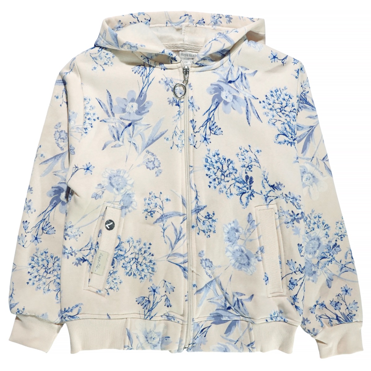 Ζακέτα Royal Kids Winter Flowers ζαχαρί με μπλε λουλούδια