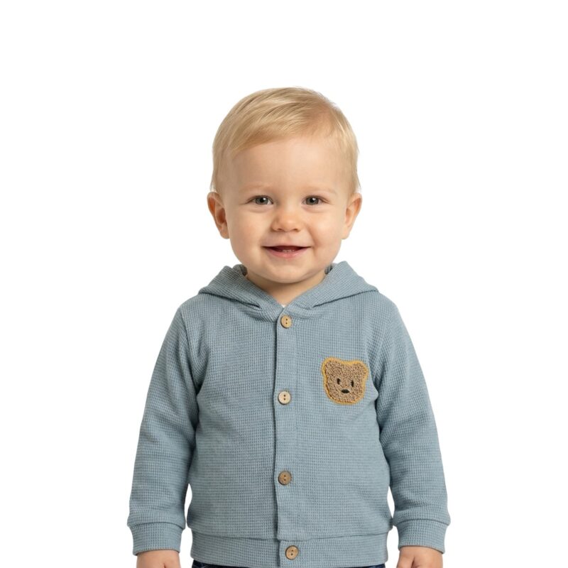 Mancar βρεφική ζακετούλα με κουκούλα από λεπτό ύφασμα «Teddy in Grey»