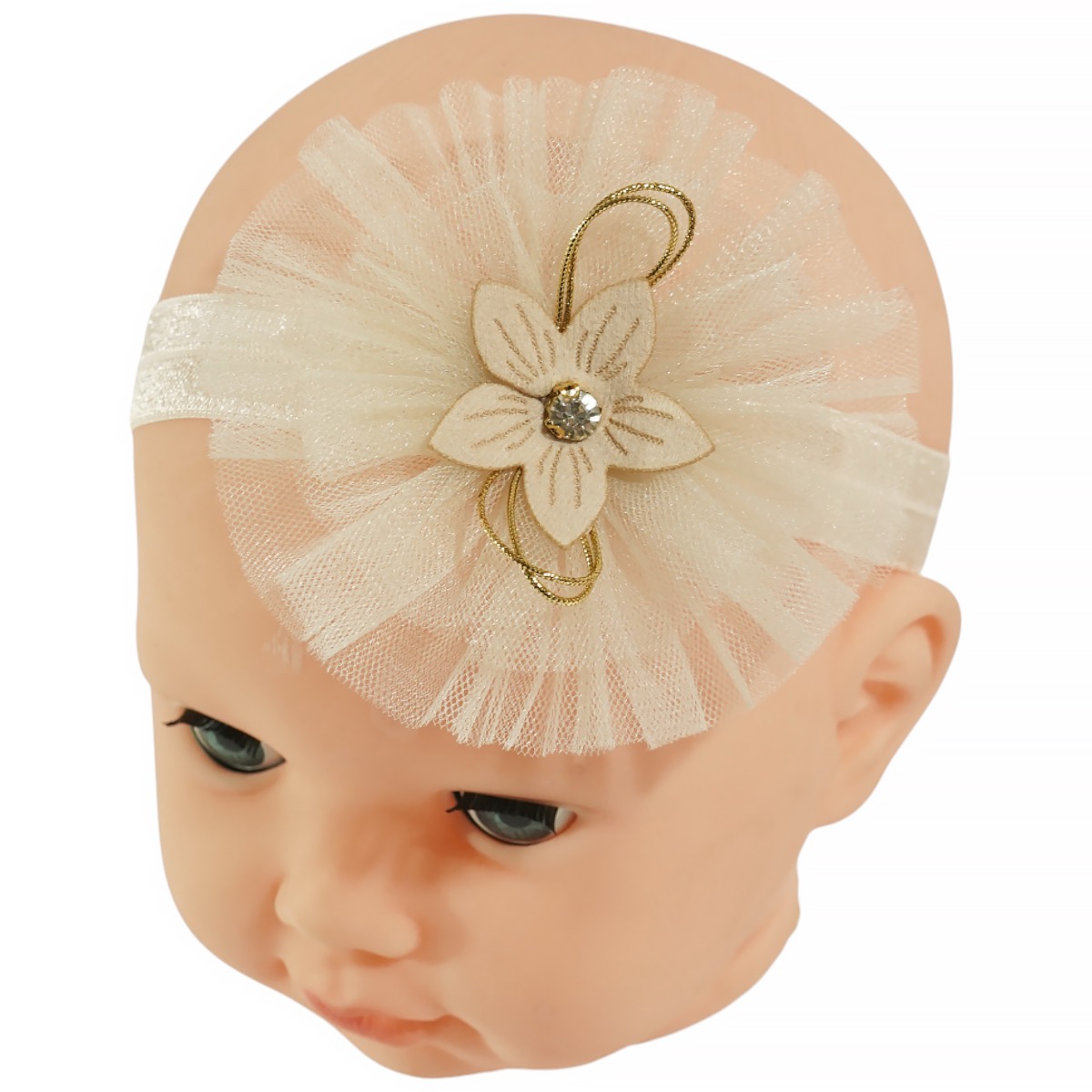 Vanillays κορδέλα μαλλιών μπεζ με στρας και τούλι για κορίτσι