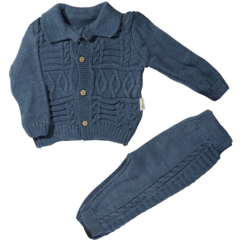 Becol βρεφικό πλεκτό σετ μπλε «Classical Blue Knit» με ζακέτα και παντελόνι