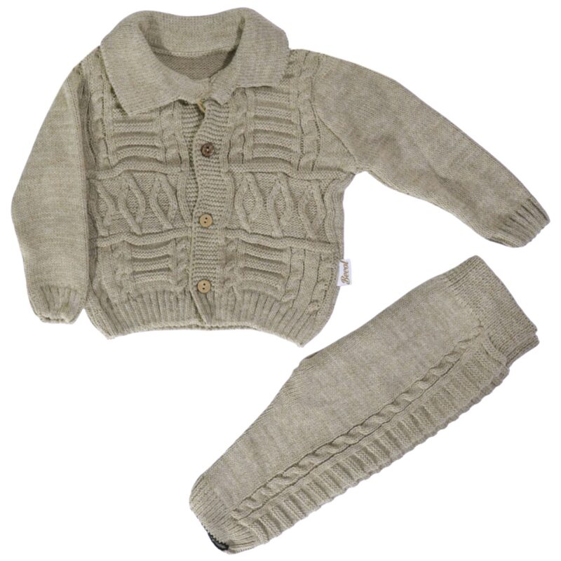 Becol βρεφικό πλεκτό σετ καφέ «Classical Brown Knit» με ζακέτα και παντελόνι