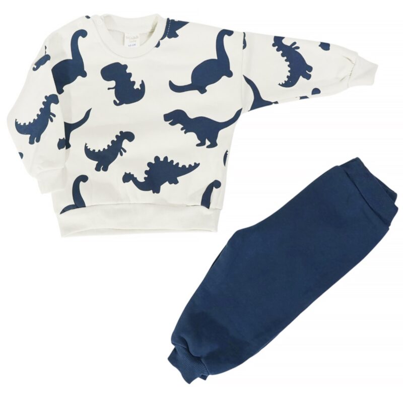 Minibilx Baby βρεφικό σετ φόρμας εκρού μπλε για αγόρι «So Many Dinos»