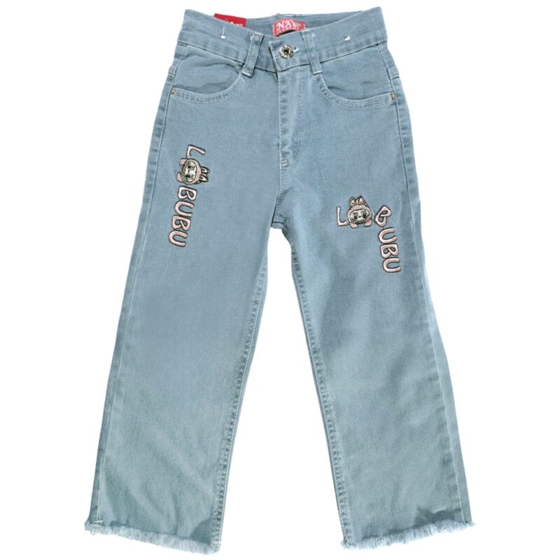 Τζιν baggy «Blue Creature» Nawi Jeans για κορίτσι με απλικέ κεντήματα