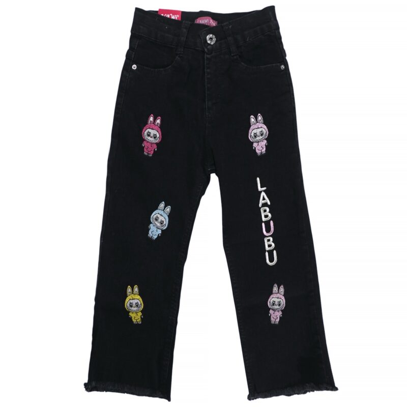 Nawi Jeans τζιν baggy «Black Monster» μαύρο για κορίτσι με κεντήματα