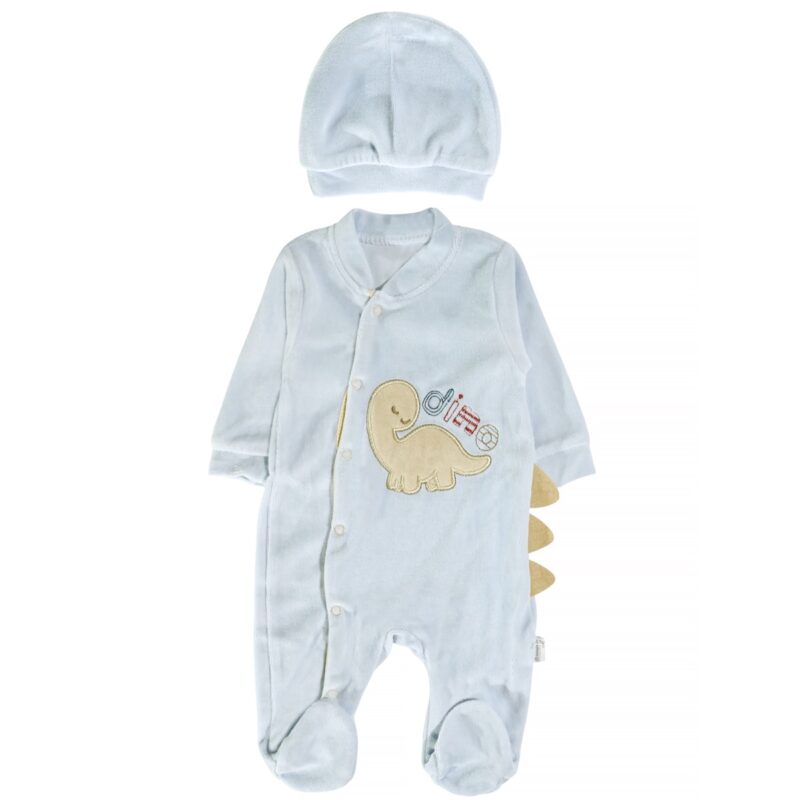 Annora Baby βρεφικό φορμάκι γαλάζιο με απλικέ δεινοσαυράκι