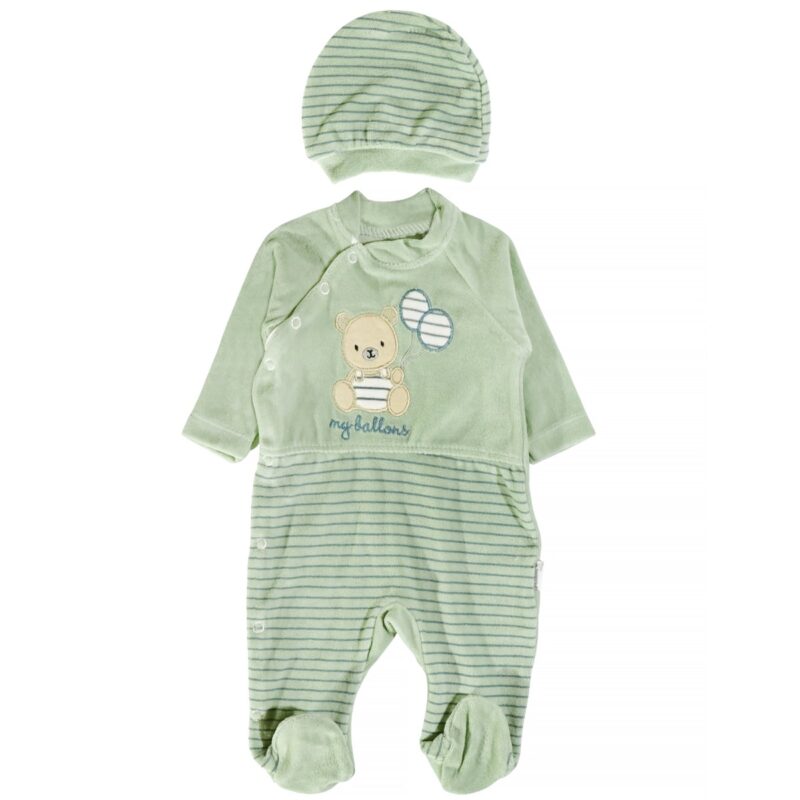 Annora Baby βελουτέ φορμάκι βεραμάν με σκουφάκι και μπαλόνια