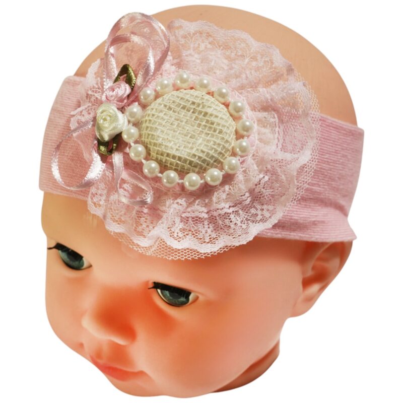 AZ κορδέλα μαλλιών ροζ πέρλες, ιδανική για βάπτιση κοριτσιού