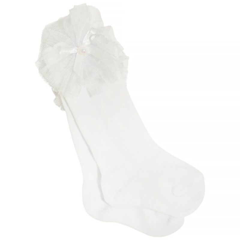 JW Baby καλτσούλες για κορίτσι λευκές με τούλι και πέρλα