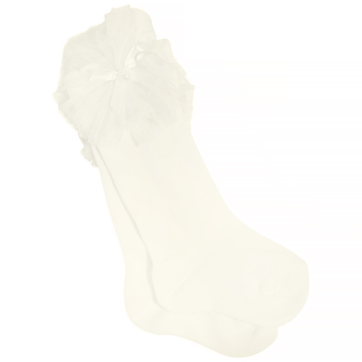 JW Baby καλτσούλες εκρού με τούλι και πέρλα, ιδανικές για επίσημα σύνολα