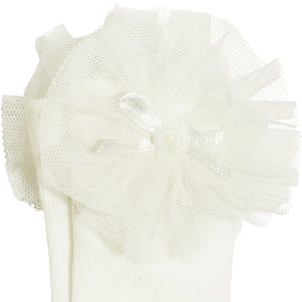 Βρεφικές καλτσούλες JW Baby εκρού με τούλι και πέρλα