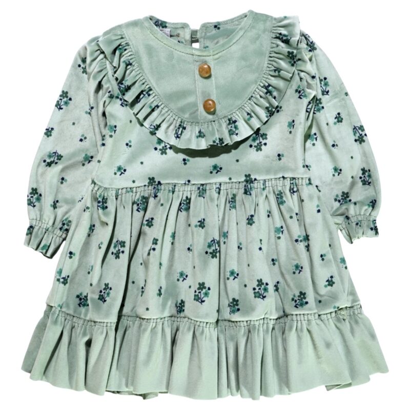 Carmina Kids βελουτέ φορεματάκι πράσινο με λουλούδια για κορίτσι