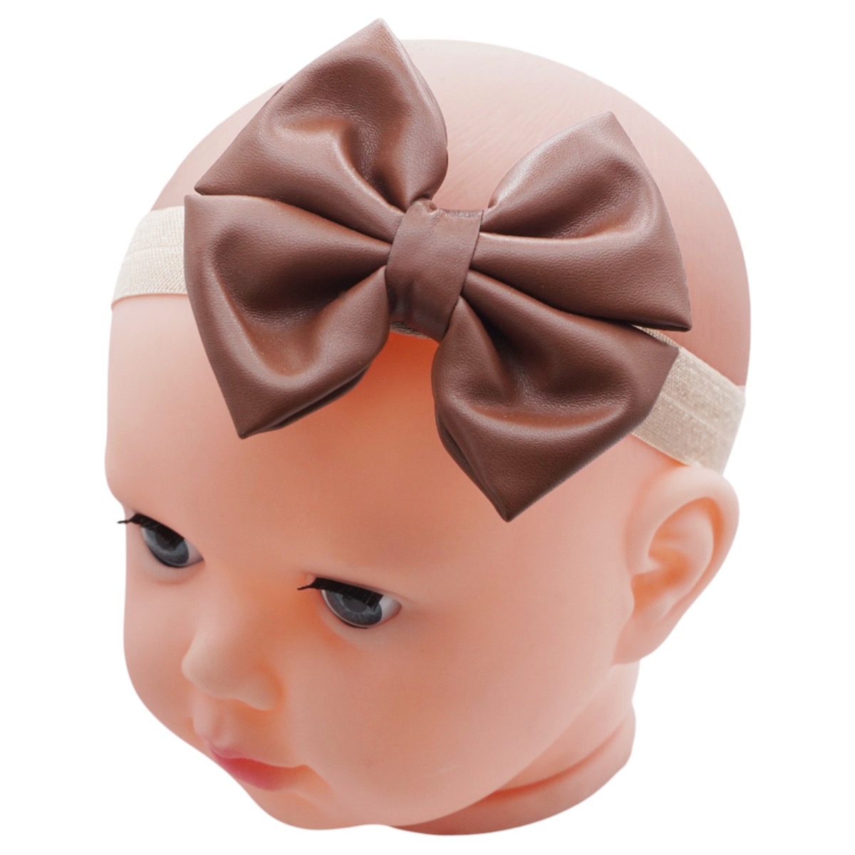 Defne κορδέλα μαλλιών καφέ με εντυπωσιακό δερμάτινο φιόγκο