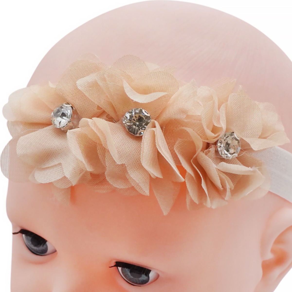 Defne κορδέλα μαλλιών με μπεζ λουλούδια και στρας