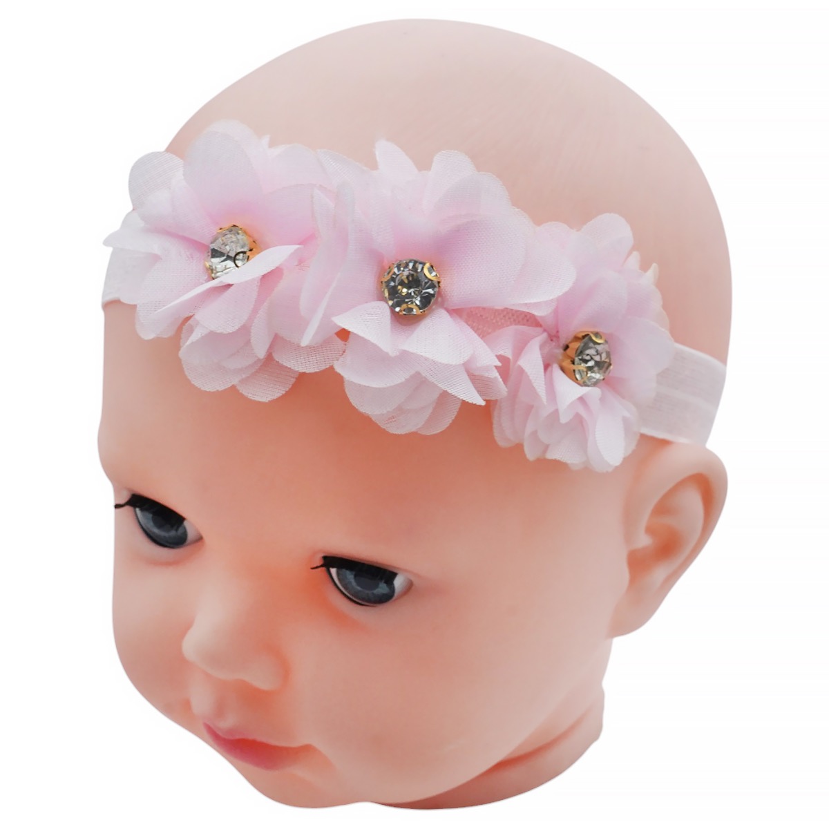 Defne κορδέλα μαλλιών ροζ με στρας και υφασμάτινα λουλούδια