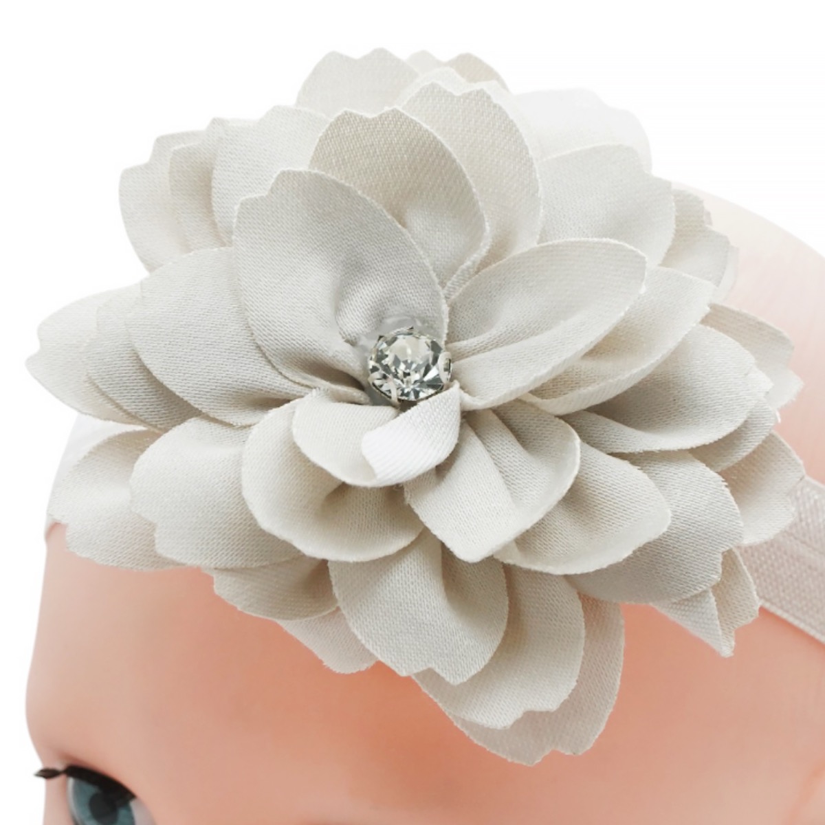 Defne αξεσουάρ μαλλιών μπεζ κορδέλα με υφασμάτινο λουλούδι