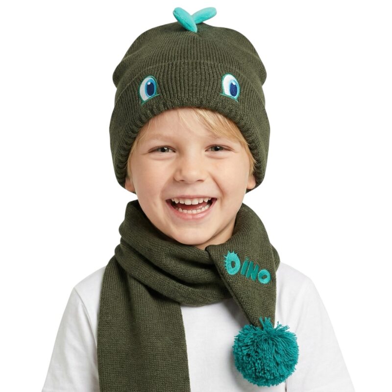 Kitti πλεκτό σετ σκούφος και κασκόλ «Oil Dino»