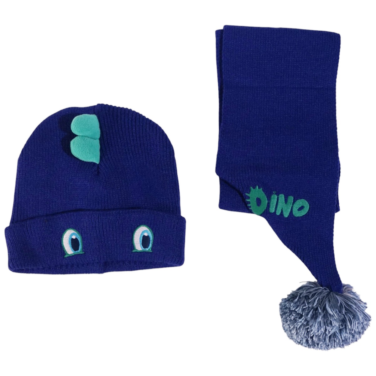 Kitti πλεκτό σετ σκούφος και κασκόλ μπλε Dino για αγόρι χειμώνα