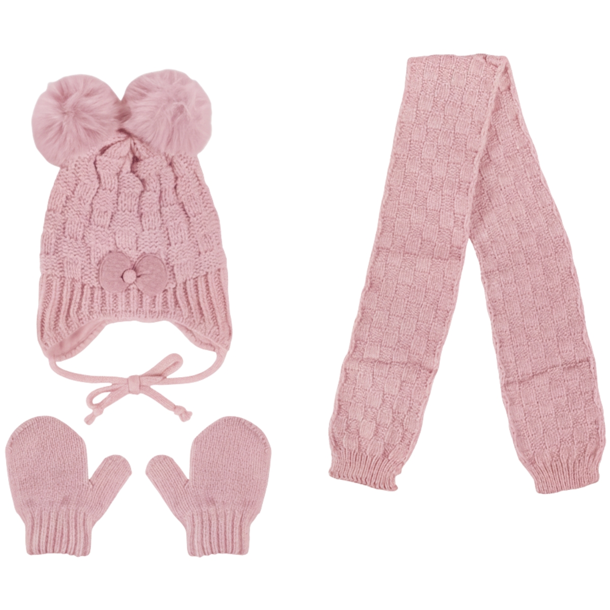 Kitti πλεκτό σετ για κορίτσι μοβ με σκούφο, κασκόλ και γάντια