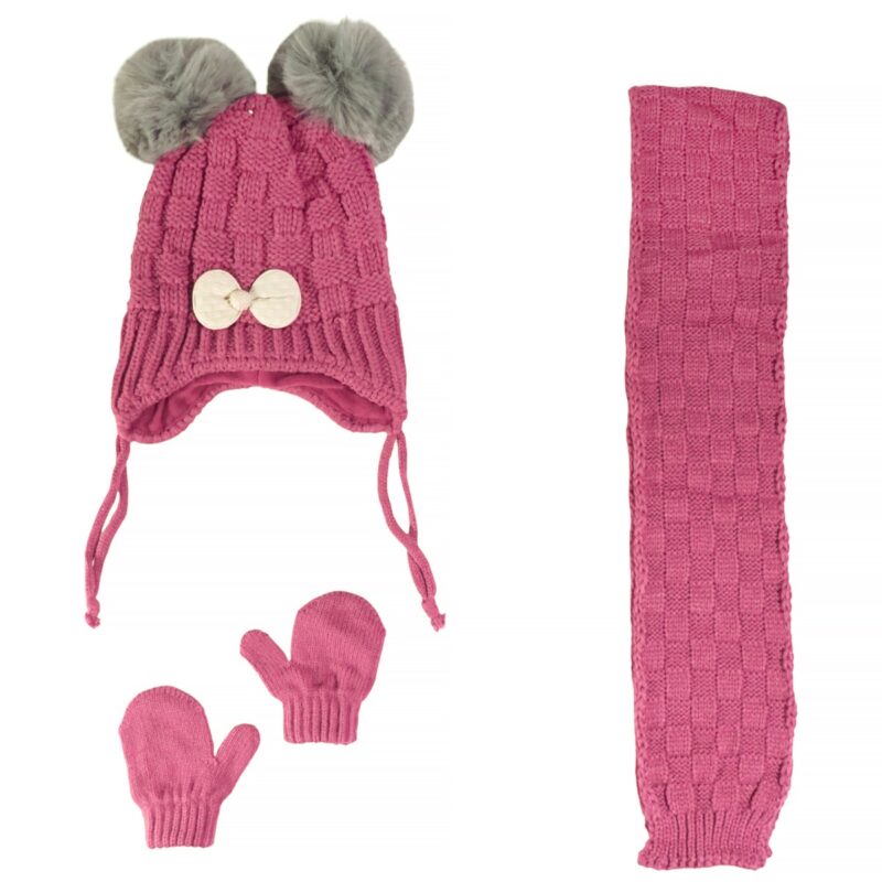 Kitti πλεκτό σετ για κορίτσι φούξια με σκούφο, κασκόλ και γάντια