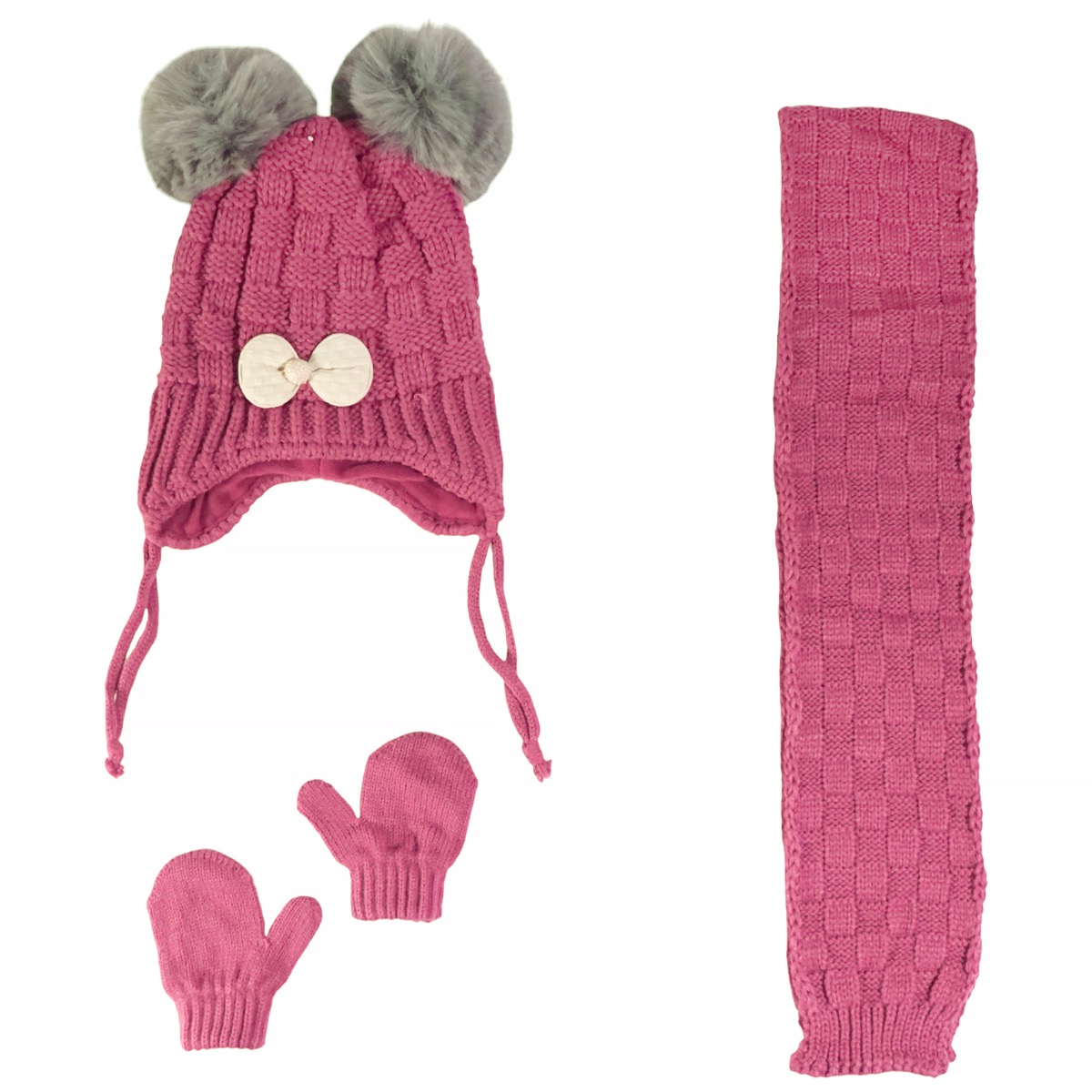 Kitti πλεκτό σετ για κορίτσι φούξια με σκούφο, κασκόλ και γάντια