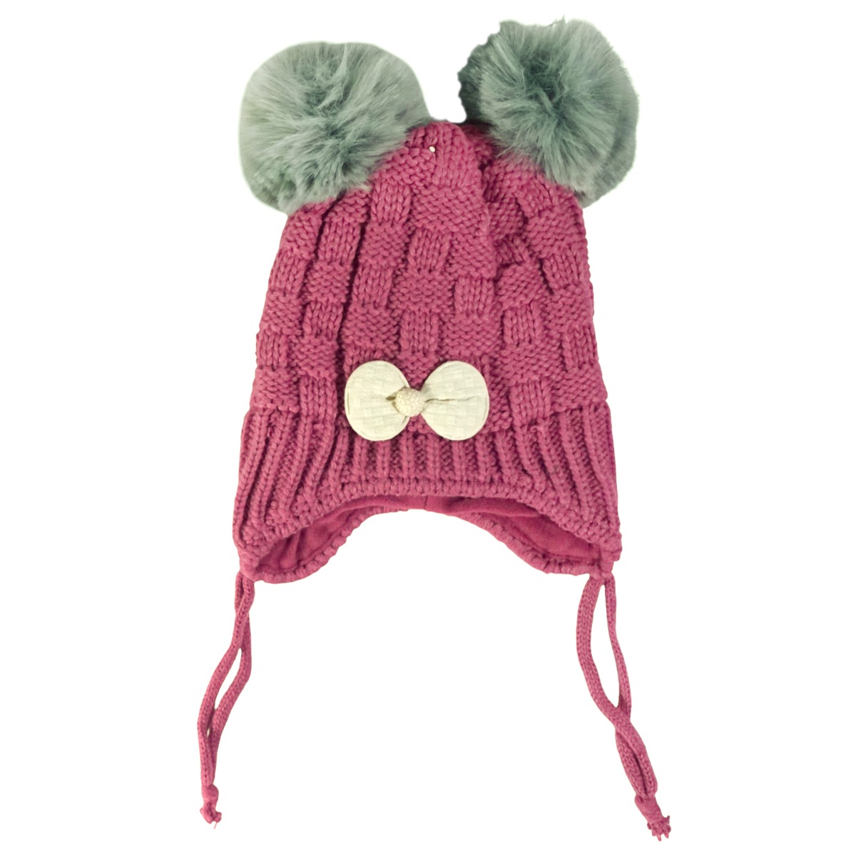 Φούξια σκούφος Kitti για κορίτσι με φουντίτσες και απλικέ σχέδιο