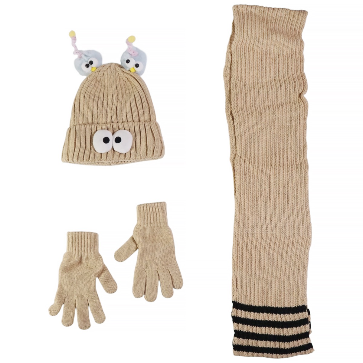 Kitti πλεκτό σετ σκούφος κασκόλ γάντια μπεζ