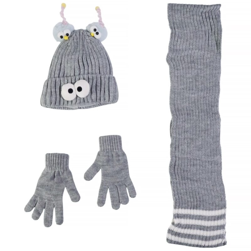 Kitti σετ για αγόρι σκούφος κασκόλ γάντια γκρι