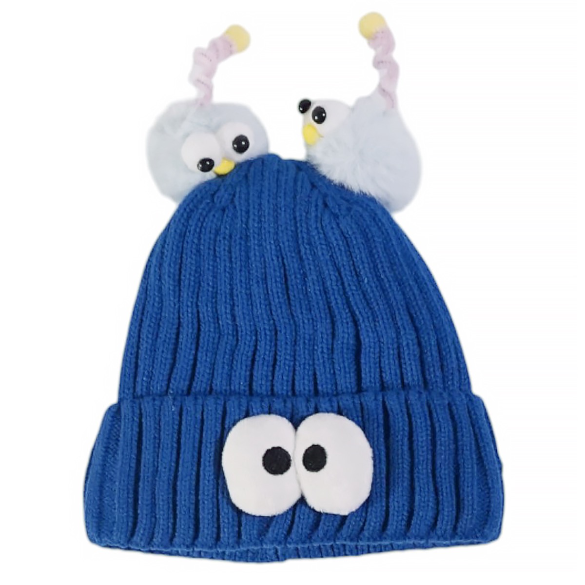 Μπλε σκούφος Kitti για αγόρι με απλικέ ματάκια και λούτρινα
