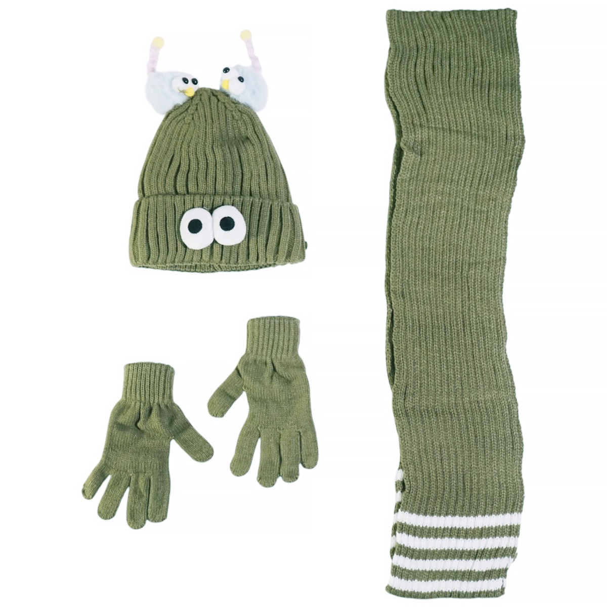Kitti πλεκτό σετ για αγόρι πράσινο με σκούφο, κασκόλ και γάντια