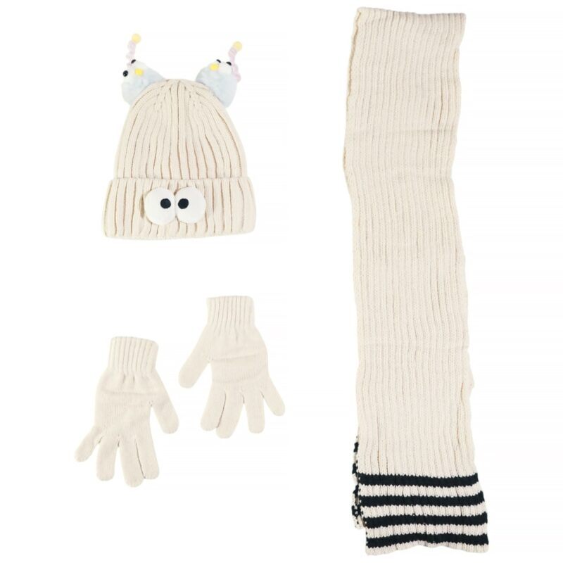 Kitti πλεκτό σετ για αγόρι μπεζ με σκούφο, κασκόλ και γάντια